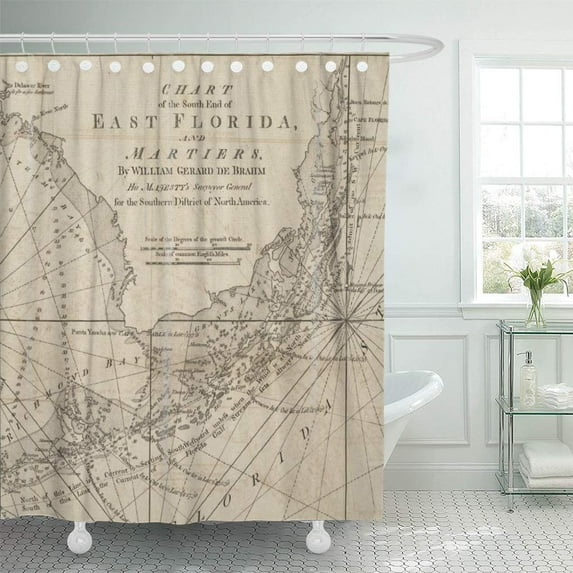 ATABIE Old Vintage Map of The Florida Keys Historical Cartograph Shower Curtain 60x72 inch