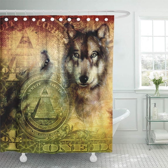 ATABIE One Dollar Collage Wolf Head Painting on Canvas Color Shower Curtain 60x72 inch