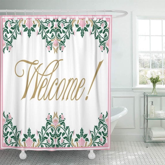 ATABIE Pink Hollywood Beverly Hills Tote Welcome Green Chic Glitz Shower Curtain 66x72 inch