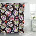 thumbnail image 1 of ATABIE Pink Pattern Colorful Sugar Skulls on Black Blue Shower Curtain 60x72 inch, 1 of 1
