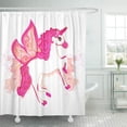 thumbnail image 1 of ATABIE Pink Pegasus Unicorn Round Pony Cartoon Character Fairytale Adorable Shower Curtain 66x72 inch, 1 of 1