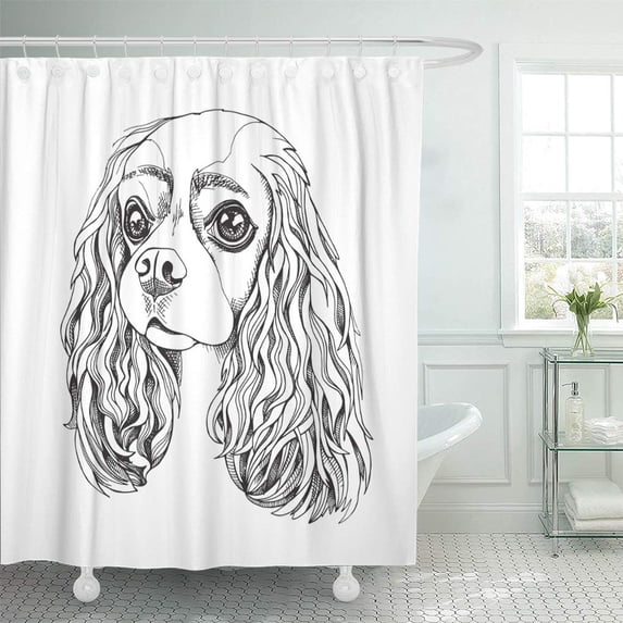 ATABIE Portrait of The Cavalier King Charles Spaniel Black Shower Curtain 66x72 inch