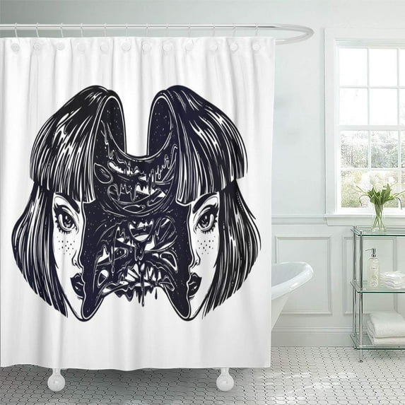 ATABIE Portriat of The Radioactive Human Zombie Girl Head Open Shower Curtain 60x72 inch