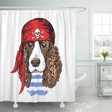 ATABIE Puppy Portrait of Spaniel Dog in Red Pirate Bandana Accessories Shower Curtain 66x72 inch