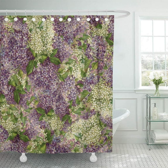 ATABIE Purple Flowers Lilac Striped Modern Vintage Floral Pattern Elegant Shower Curtain 66x72 inch