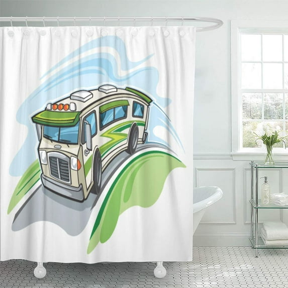 ATABIE Recreation Camper Recreational Vehicle Camping Cartoon Holiday Motion Motor Shower Curtain 66x72 inch