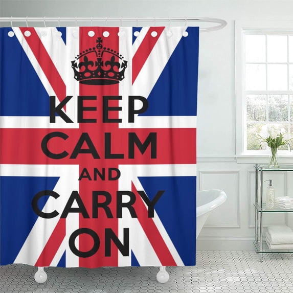 ATABIE Red Keep Calm and Carry on Union Jack Blue Shower Curtain 60x72 inch