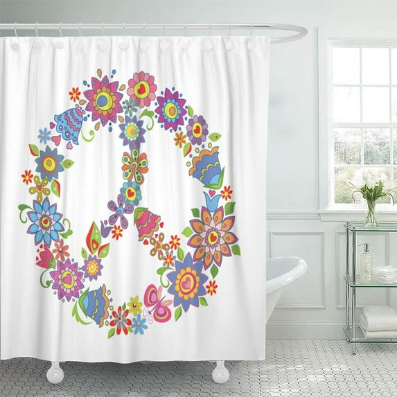 ATABIE Sign Peace Flower Symbol 1960S Clipart Hippie 1970S 70S Shower Curtain 66x72 inch