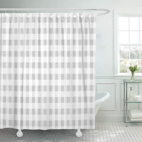 ATABIE Stripes Gray White Gingham Striped Check Checkered Plaid Shower Curtain 66x72 inch
