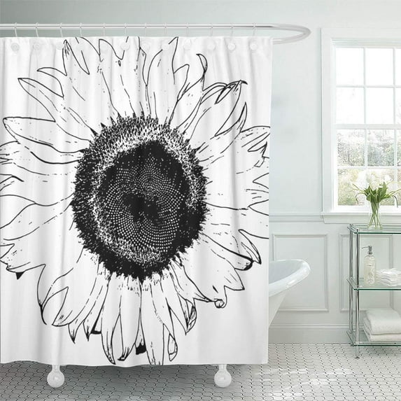 ATABIE Sunflowers Black and White Floral Flowers Botanical Flowery Shower Curtain 66x72 inch