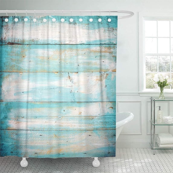 ATABIE Teal Vintage Beach Wood Background Old Blue Color Wooden Plank Shower Curtain 60x72 inch