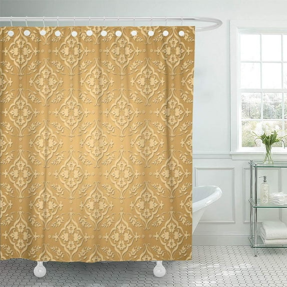 ATABIE Victorian Yellow Gold Saffron Damask Vintage Girly Ornate Floral Shower Curtain 60x72 inch