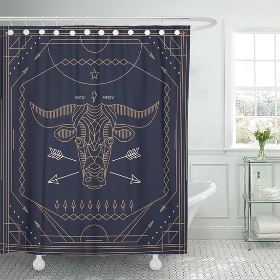 ATABIE Vintage Thin Line Bull Label Retro Graphic Badge Emblem Shower Curtain 60x72 inch