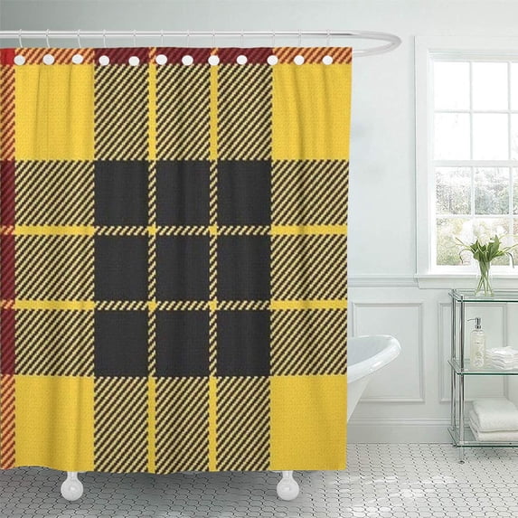 ATABIE Yellow Plaid Scottish Clan Macleod of Lewis McLeod Black Shower Curtain 66x72 inch