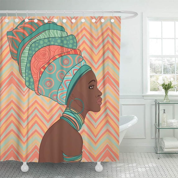ATABIE Zulu Portrait of Beautiful Woman Earring Profile View Face Shower Curtain 60x72 inch