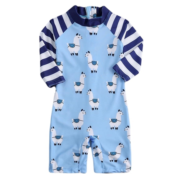 ATAIKU 0-4T Baby Boys Alpaca One Piece Swimsuit Rash Guard Suits Toddler Long Sleeve Swimwear Kids UPF 50+ Zipper Bathing Suit