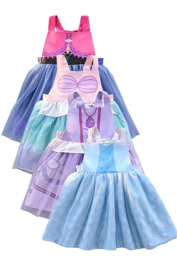 1-4T Blue Princess Dress Up Aprons Dress for Toddler Baby Girls, 1PCS Waterproof Mess Play Clothes Halloween Gift