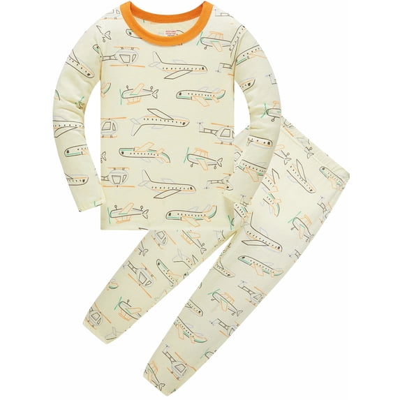ATAIKU 100% Cotton Kids Baby Boys Long Sleeve Pajama Sets Toddler 2-Piece Sleepwear Child Summer Airplane Pjs 2-8Y