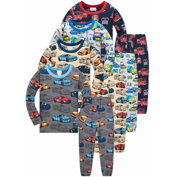 ATAIKU 100% Cotton Kids Baby Boys Long Sleeve Pajama Sets Toddler 2-Piece Sleepwear Child Summer Car Pattern Pjs 2-8Y