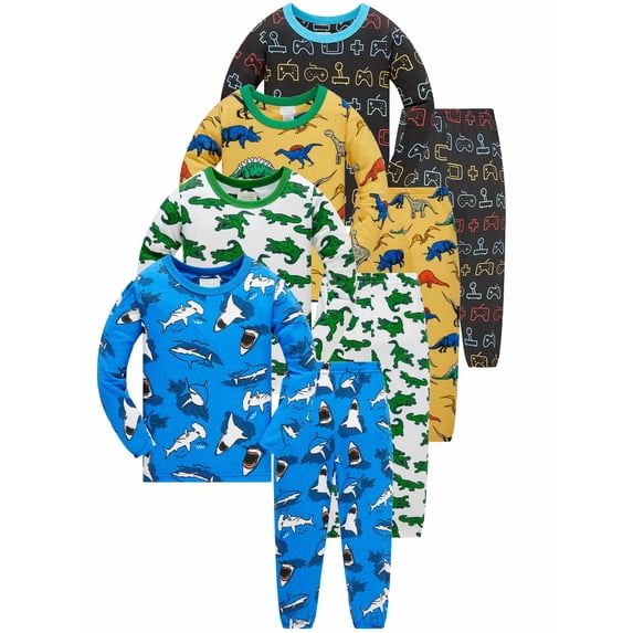 ATAIKU 100% Cotton Kids Baby Boys Long Sleeve Pajama Sets Toddler 2-Piece Sleepwear Child Summer Shark Pjs 2-8Y