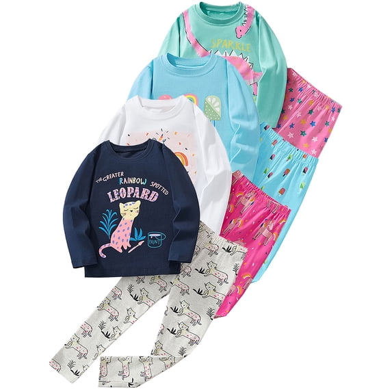 ATAIKU 100% Cotton Pajamas Set for Toddler Baby Girls Leopard Sleepwear for Kids Long Sleeve Tops and Pants 2-Piece PJs