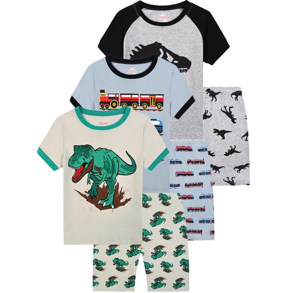 ATAIKU 100% Viscose 2 Pieces Boys Dinosaur Pajamas Set Kids Short Sleepwear Set Summer Cool Pjs Size 3-10 Years