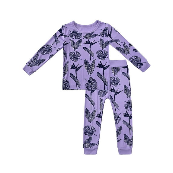ATAIKU 12M-6Y Toddler Bamboo Pajamas Set, Baby Boy Kids Girl Leaf Snug Fit Long Sleeve Sleepwear 2-3 Years