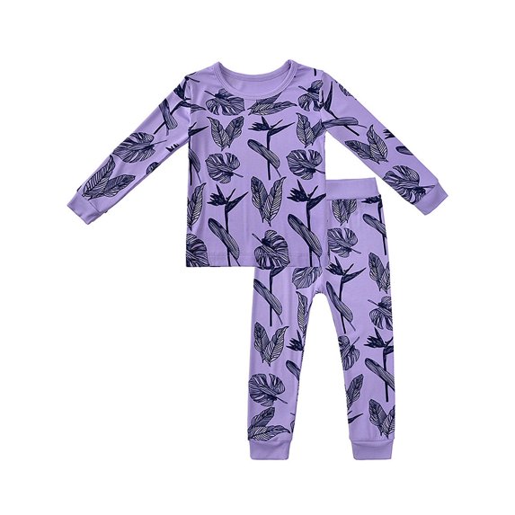 ATAIKU 12M-6Y Toddler Bamboo Pajamas Set, Baby Boy Kids Girl Leaf Snug Fit Long Sleeve Sleepwear 3-4 Years