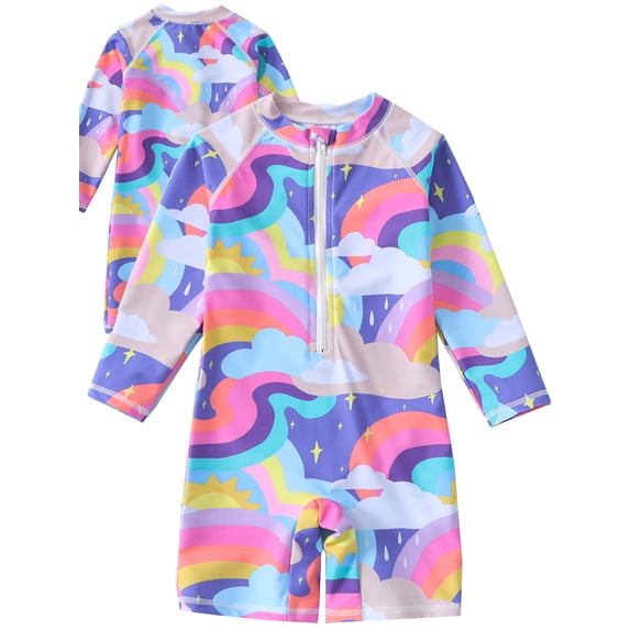 ATAIKU 18M-7Y Baby Girls One Piece Swimsuit Kids Rash Guard Zipper Bathing Suit UPF 50+ Toddler Sunsuit Swimwear - Rainbow