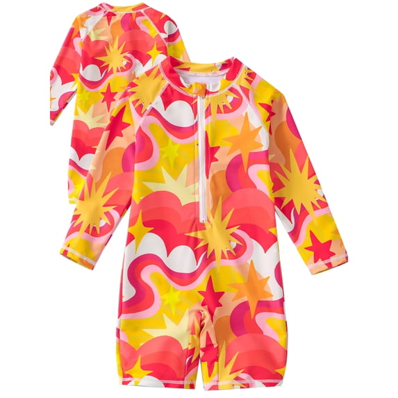 ATAIKU 18M-7Y Baby Girls One Piece Swimsuit Kids Rash Guard Zipper Bathing Suit UPF 50+ Toddler Sunsuit Swimwear - Starburst