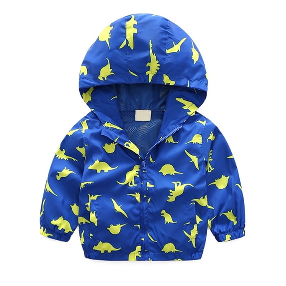 ATAIKU 2-6Y Toddler Boys Dinosaur Lightweight Hooded Raincoat Kids Waterproof Windbreaker Jacket