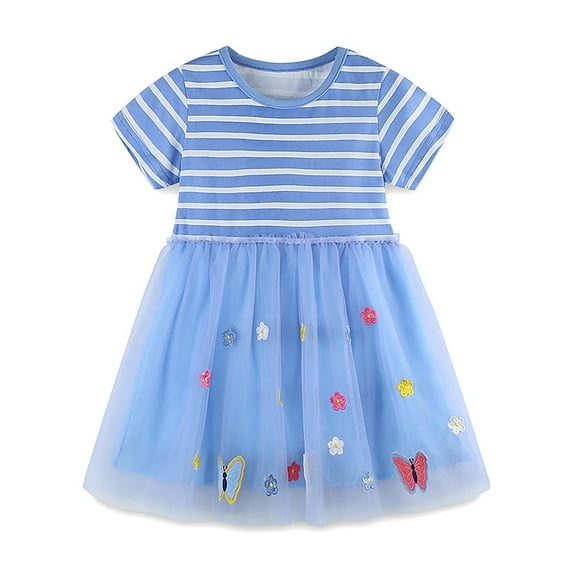 ATAIKU 2-7T Toddler Girls Short Sleeve Striped Princess Dress Baby Tulle Tutu Sundress - Pink Rabbit
