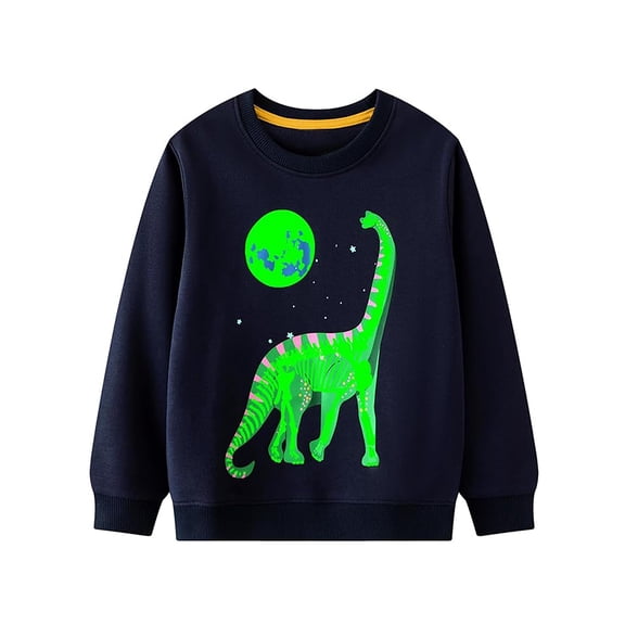 ATAIKU 2-7Y Kids Baby Boys Glow in the Dark Tops French Terry Sweatshirts Cotton Long Sleeve Crewneck Tops for Toddler Boy - Dinosaur