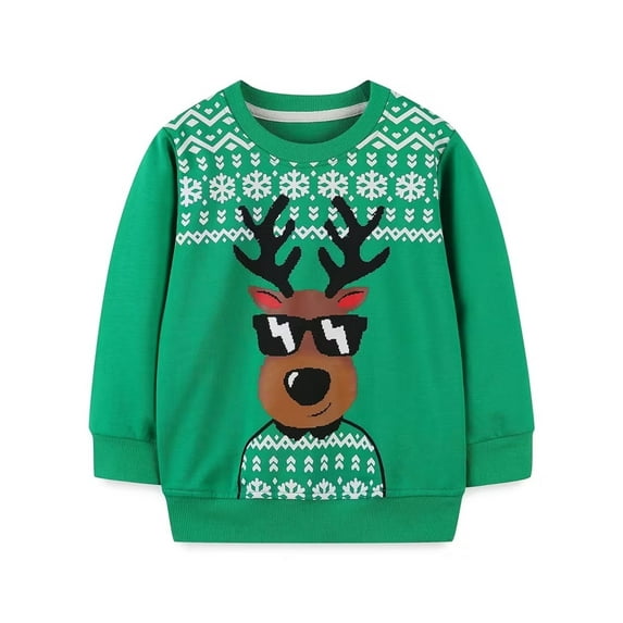ATAIKU 2-7Y Kids Boys French Terry Sweatshirts Toddler Christmas Deer Novelty Baby Boys Crewneck Pullover Cotton Tops