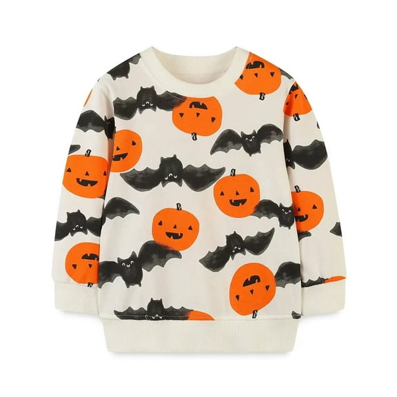 ATAIKU 2-7Y Kids Boys French Terry Sweatshirts Toddler Halloween Novelty Little Girl Crewneck Pullover Cotton Tops