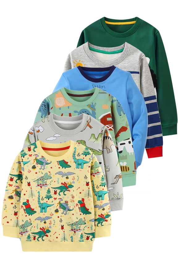 2-7Y Toddler and Little Boys Dinosaur Sweatshirts Cotton Long Sleeve Pullover Crewneck Tops for Kids Boy
