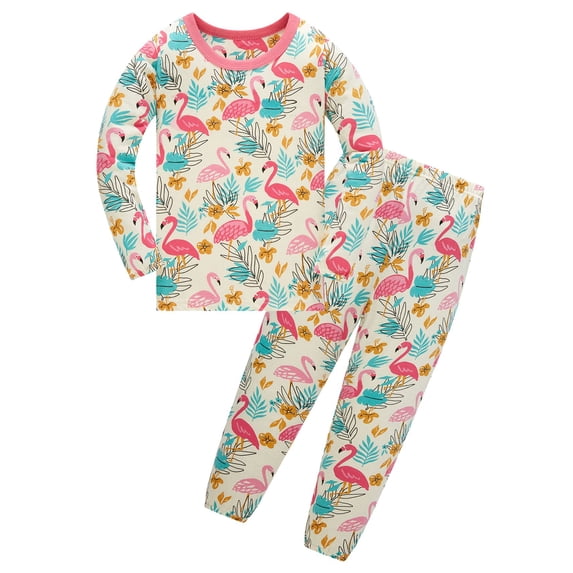 ATAIKU 2-8Y Toddler Little Girls 2-Piece Pajama Set, Flamingo Tops and Pants, 100% Cotton Sleepwear Pjs for Kids