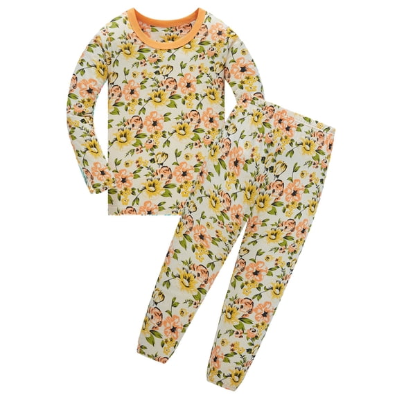 ATAIKU 2-8Y Toddler Little Girls 2-Piece Pajama Set, Flowers Tops and Pants, 100% Cotton Sleepwear Pjs for Kids