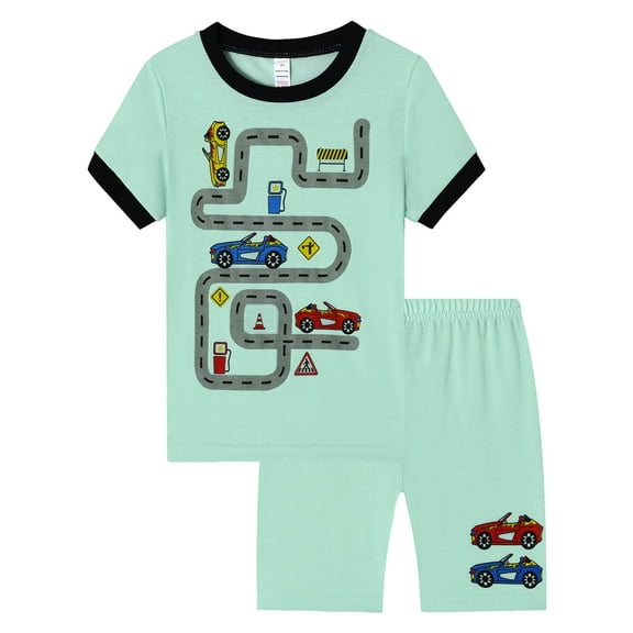 ATAIKU 2-9Y Boys' Two Piece Sleepwear Top and Bottom Vehicle Pajama Set