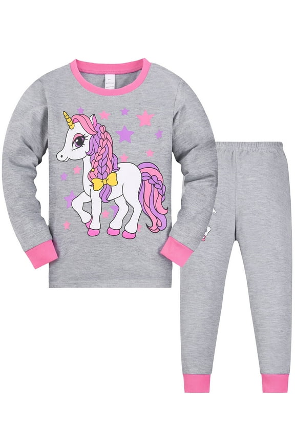 2-9Y Little Girls Unicorn Pajamas Kids 2-Piece Pjs Cotton Long Sleeve Sleepwear Sets 6 Years