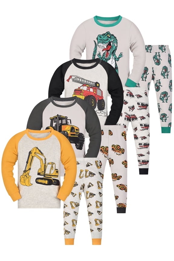 2-9Y Toddler Baby Boys Excavator Pajamas Kids 2-Piece Pjs Long Sleeve Sleepwear Sets 3T