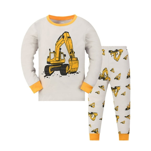 ATAIKU 2-9Y Toddler Boys Pajamas Kids 2-Piece Pjs Baby Excavator Long Sleeve Sleepwear Sets 2T