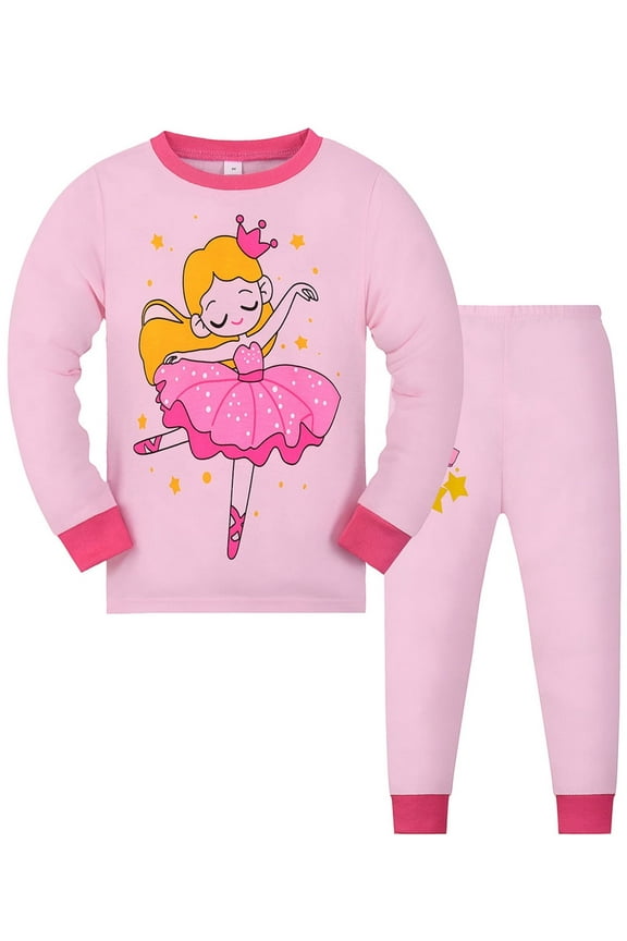 2-9Y Toddler Girls Princess Pajamas Baby 2-Piece Pjs Cotton Long Sleeve Sleepwear Sets 2T