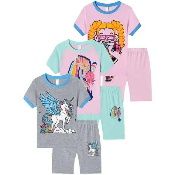 ATAIKU 2-Piece Summer Pajamas for Toddler and Little Girls Unicorn Short Sleeve Cool PJs Set Kid Size 2-9Y
