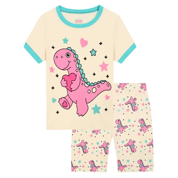 ATAIKU 3-10Y Toddler Little Girls Dinosaur Pajamas Set 100% Viscose Big Kids 2-Piece Pjs Summer Jammies