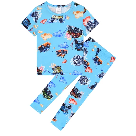 ATAIKU 3-12Y Boys Pajamas Set Sleeves Top and Pants 2 Pieces Summer Pjs Set Kid Truck Sleepwear