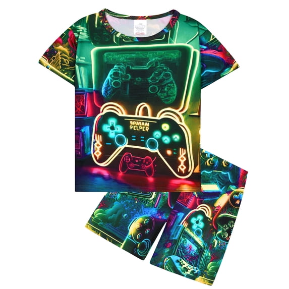 ATAIKU 3-12Y Kids Boys 2-Piece Pajamas Summer Pjs Toddler Short Sleeve Sleepwear Set Big Boys Game Console Jammies