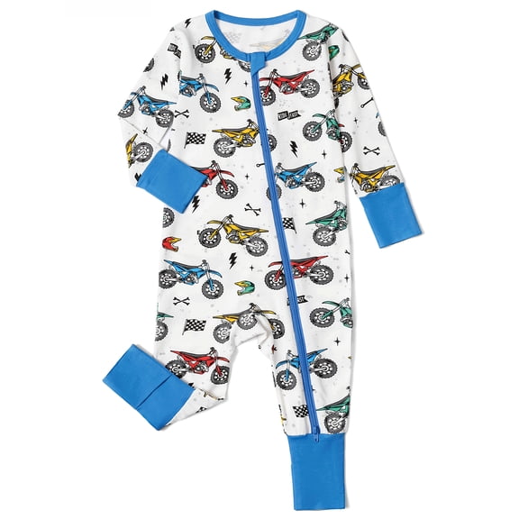 ATAIKU 3-24M Newborn Baby Zipper Footless Pajamas Bamboo Long Sleeve Footed Sleepers Sleep 'N Play for Infant Toddler Boys - Motorcycle