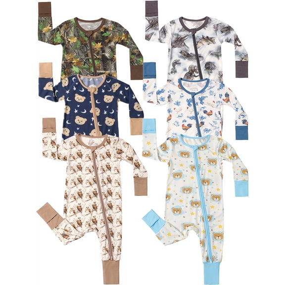 ATAIKU 3-24M Newborn Baby Zipper Footless Pajamas Bamboo Long Sleeve Footed Sleepers Sleep 'N Play for Infant Toddler Boys - Owl