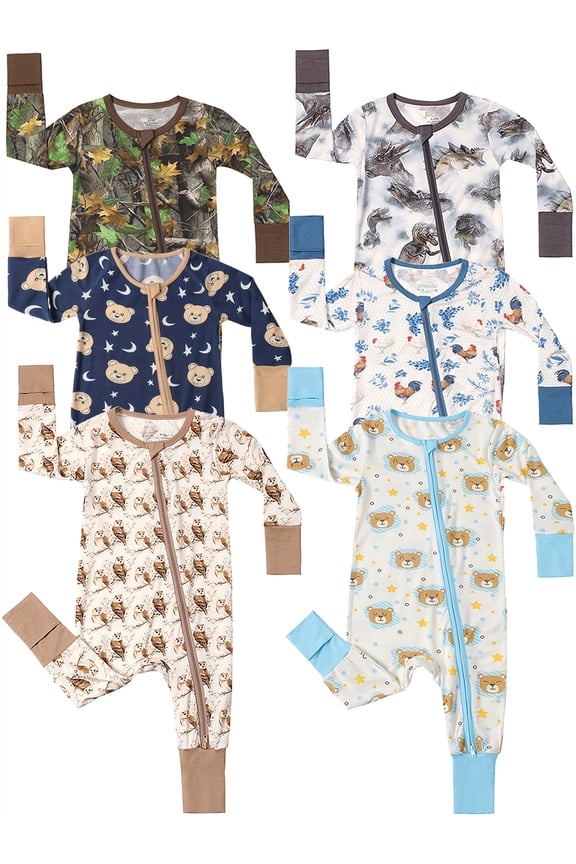 3-24M Newborn Baby Zipper Footless Pajamas Bamboo Long Sleeve Footed Sleepers Sleep 'N Play for Infant Toddler Boys - Owl